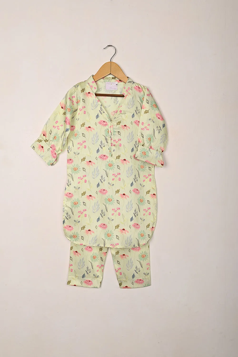 TKF-299-Cream - Kids 2Pc Digital Silk Co-Ord Set