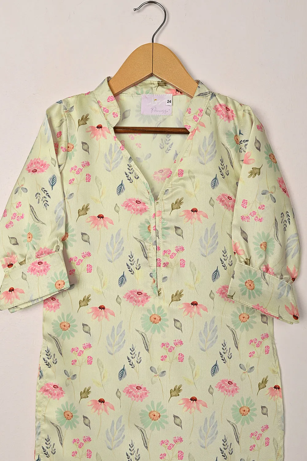 TKF-299-Cream - Kids 2Pc Digital Silk Co-Ord Set
