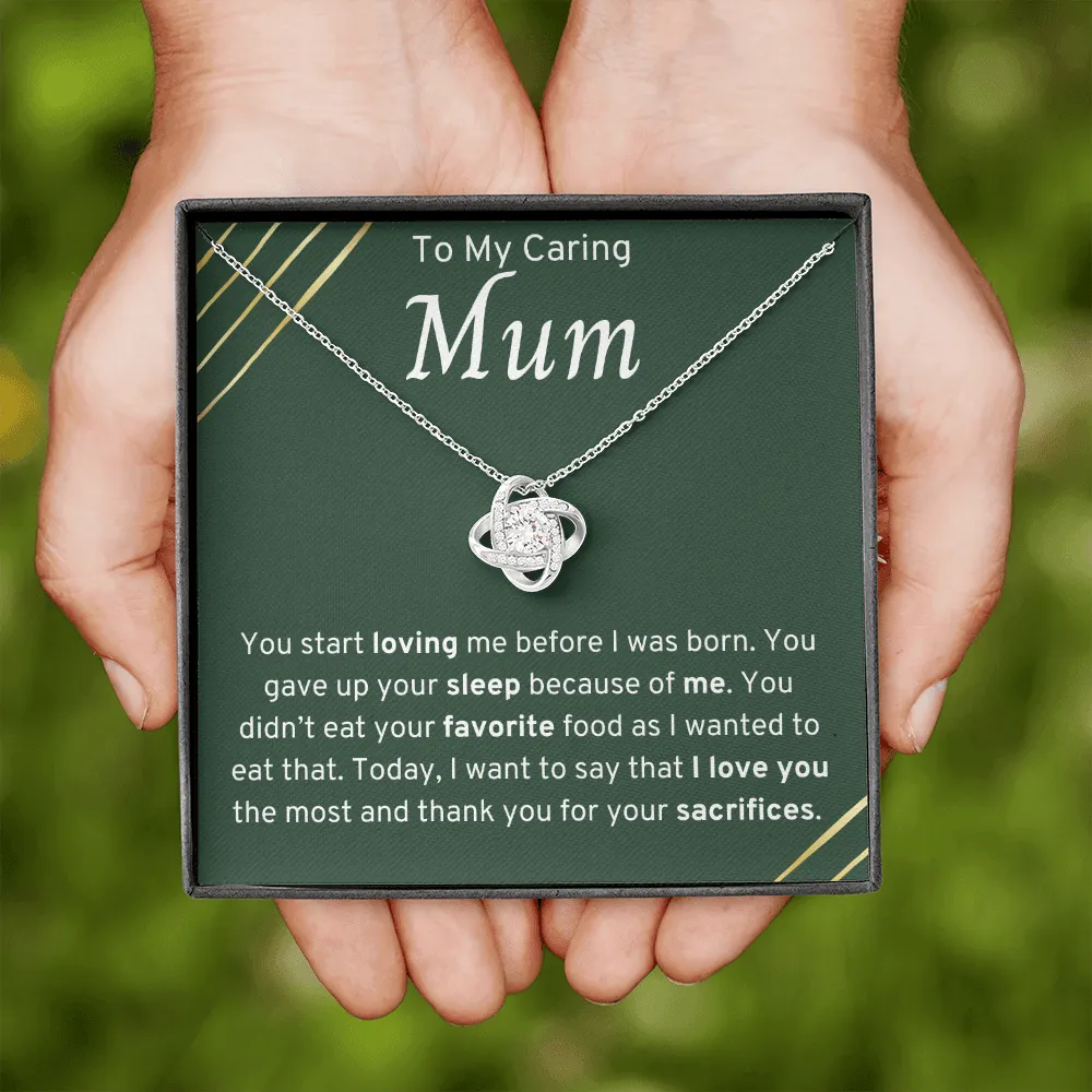 To My Caring Mum Love Knot Necklace