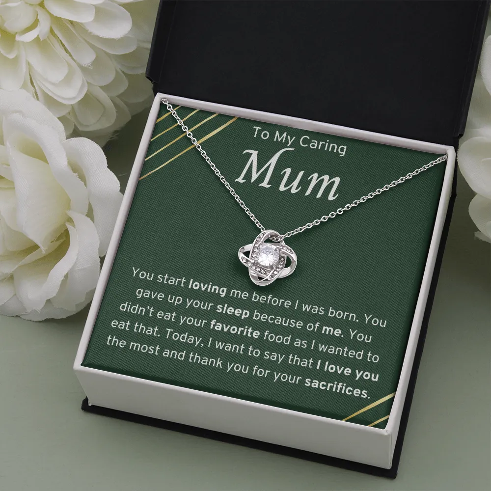 To My Caring Mum Love Knot Necklace