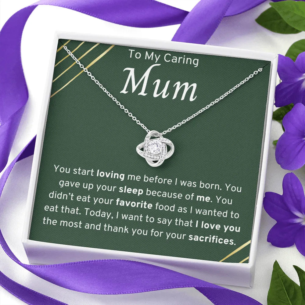 To My Caring Mum Love Knot Necklace