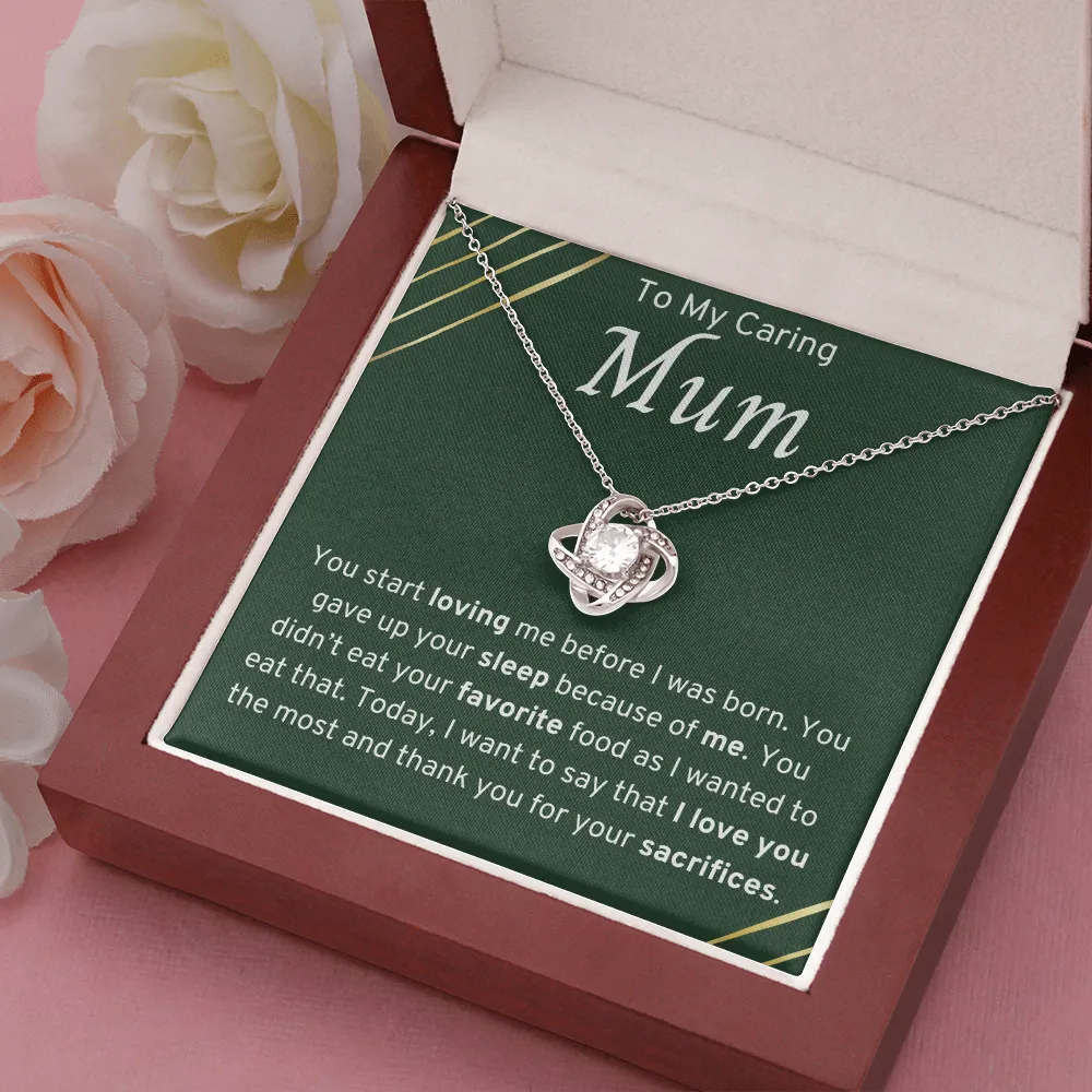 To My Caring Mum Love Knot Necklace