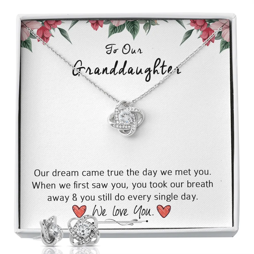 To My Granddaughter, From Grandma — Keep Me In Your Heart | 14k White Gold Necklace and Earring Set