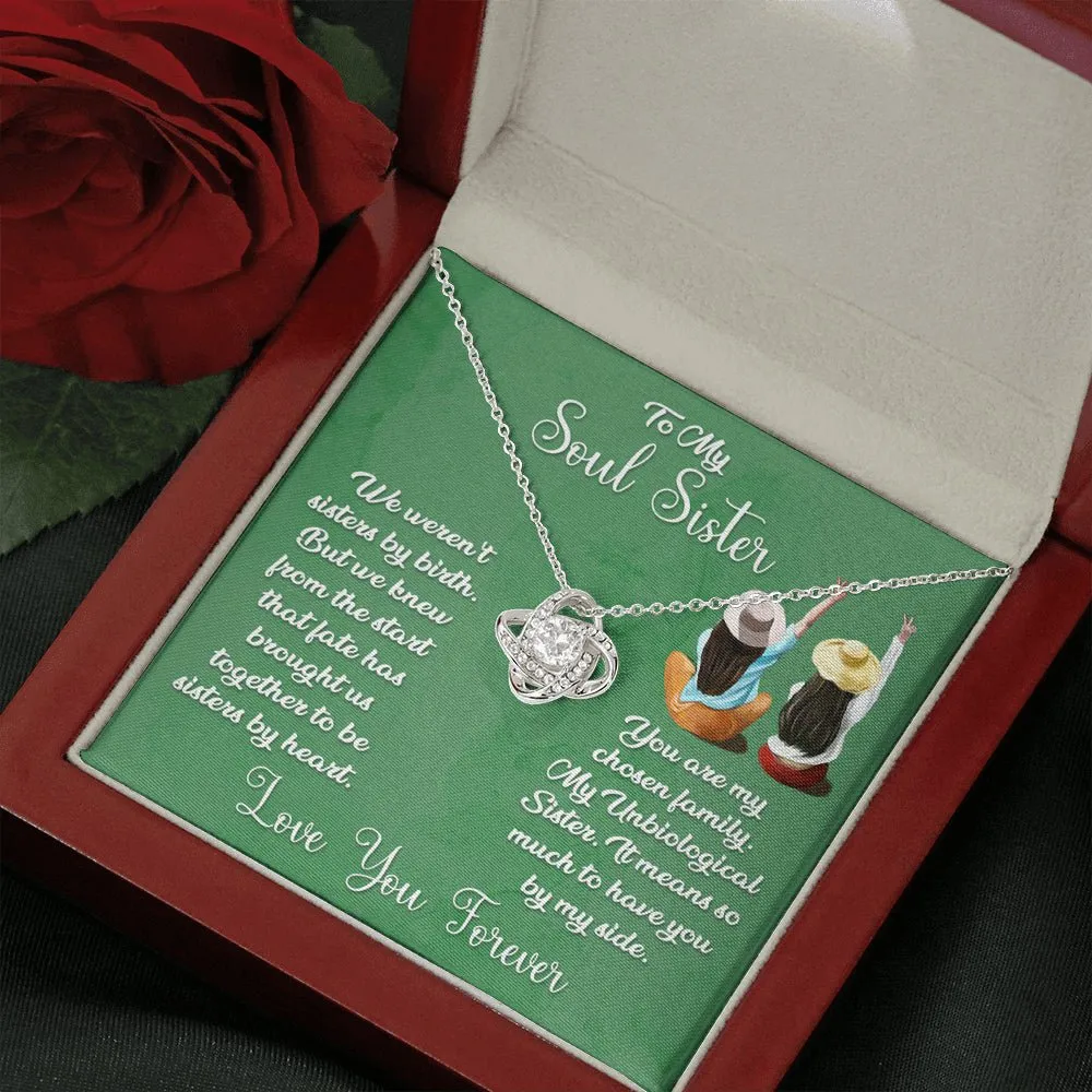 To My Soul Sister Love Knot Necklace - Sage Card