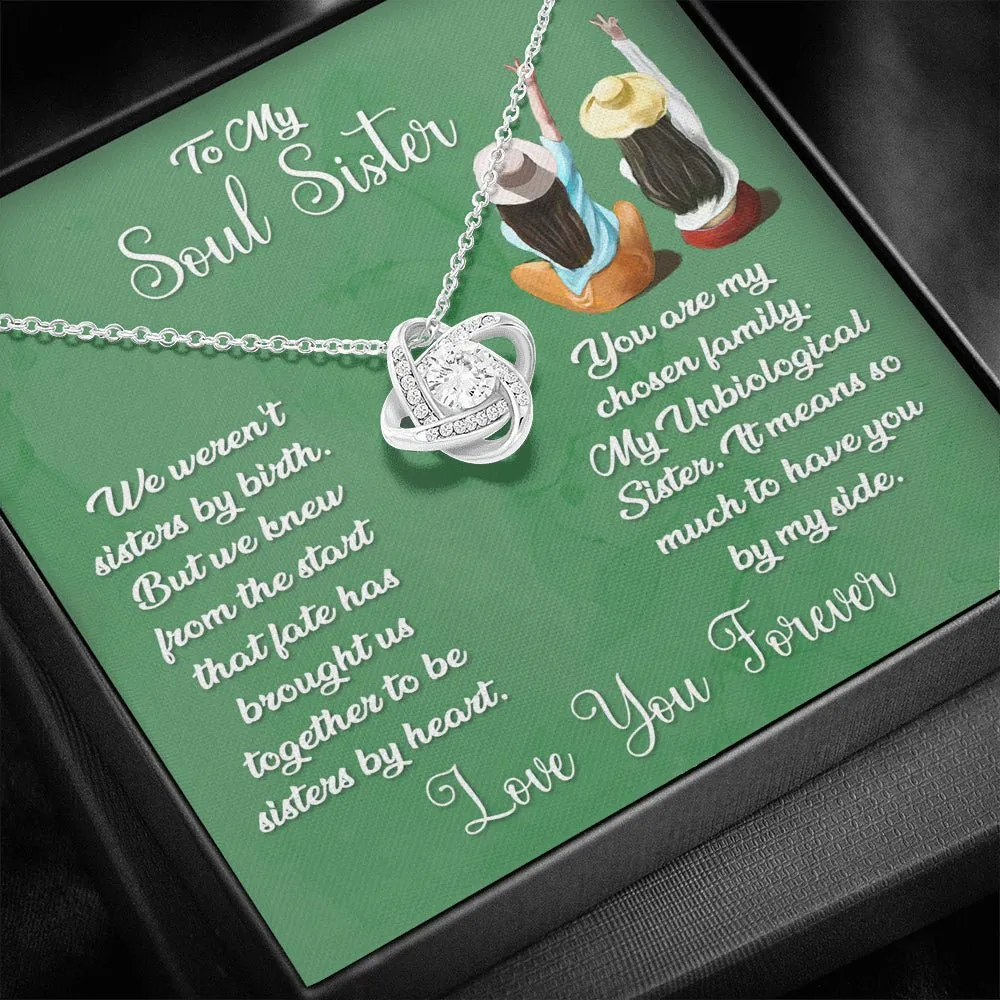 To My Soul Sister Love Knot Necklace - Sage Card
