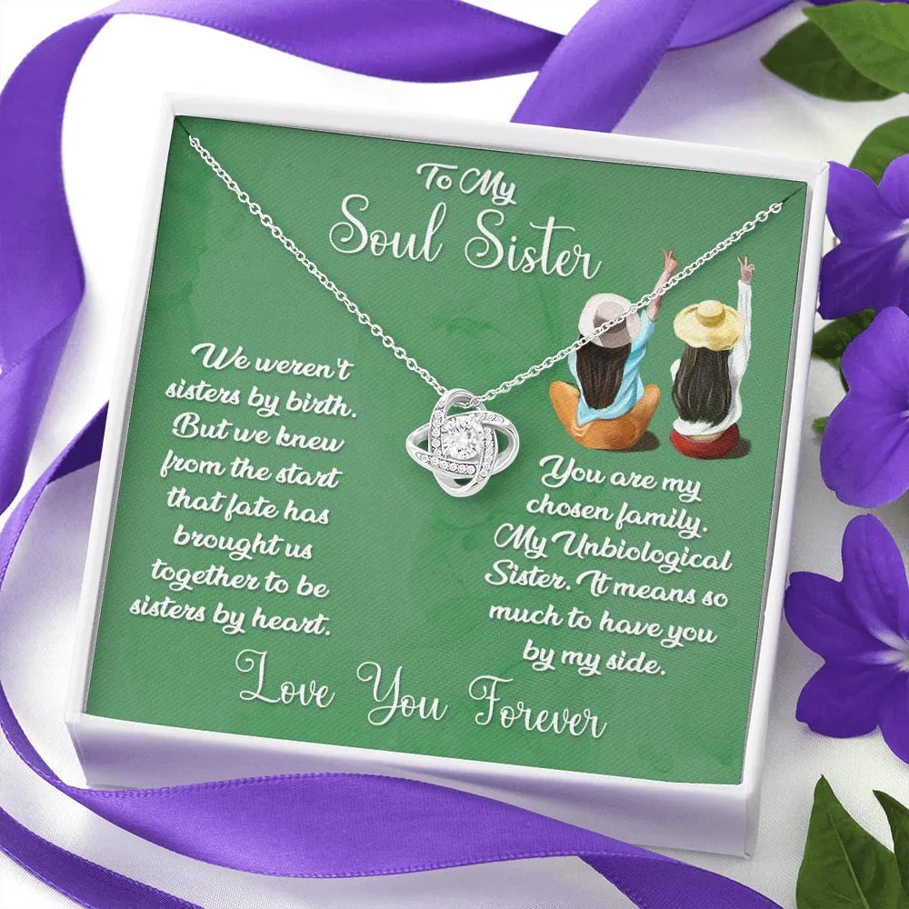 To My Soul Sister Love Knot Necklace - Sage Card