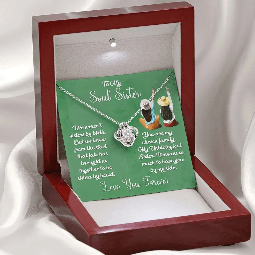 To My Soul Sister Love Knot Necklace - Sage Card