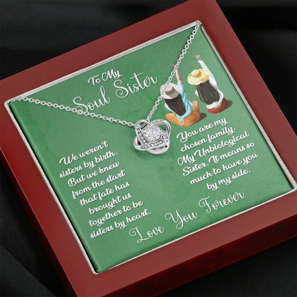 To My Soul Sister Love Knot Necklace - Sage Card