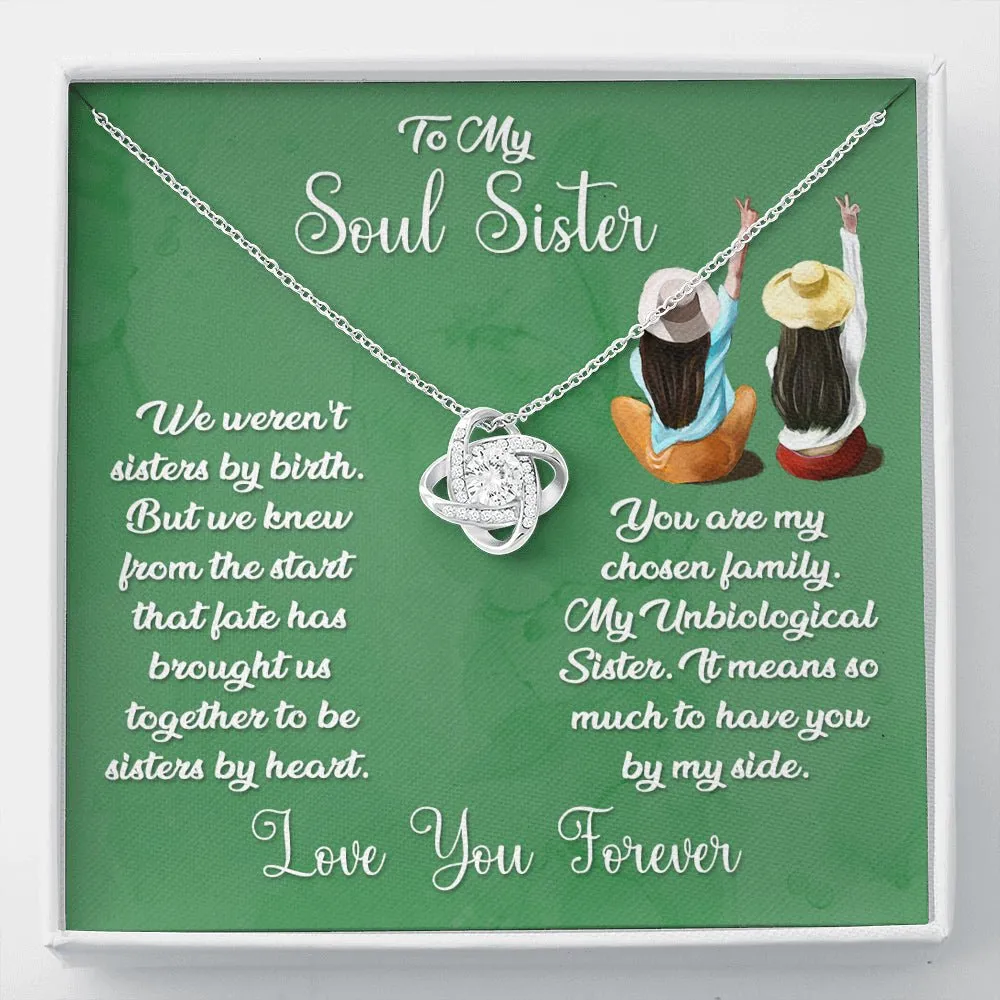 To My Soul Sister Love Knot Necklace - Sage Card