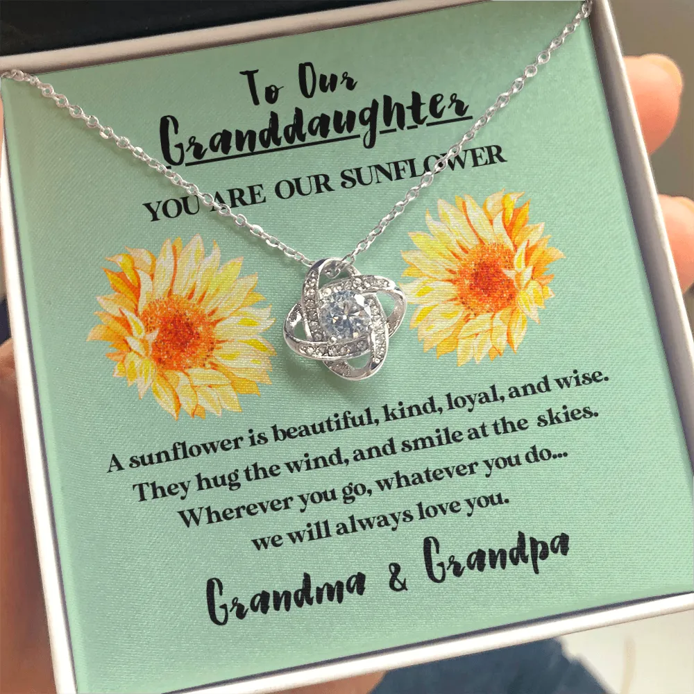 To Our Granddaughter - You Are Our Sunflower | Beautiful 14k White Gold Family Forever Love Knot