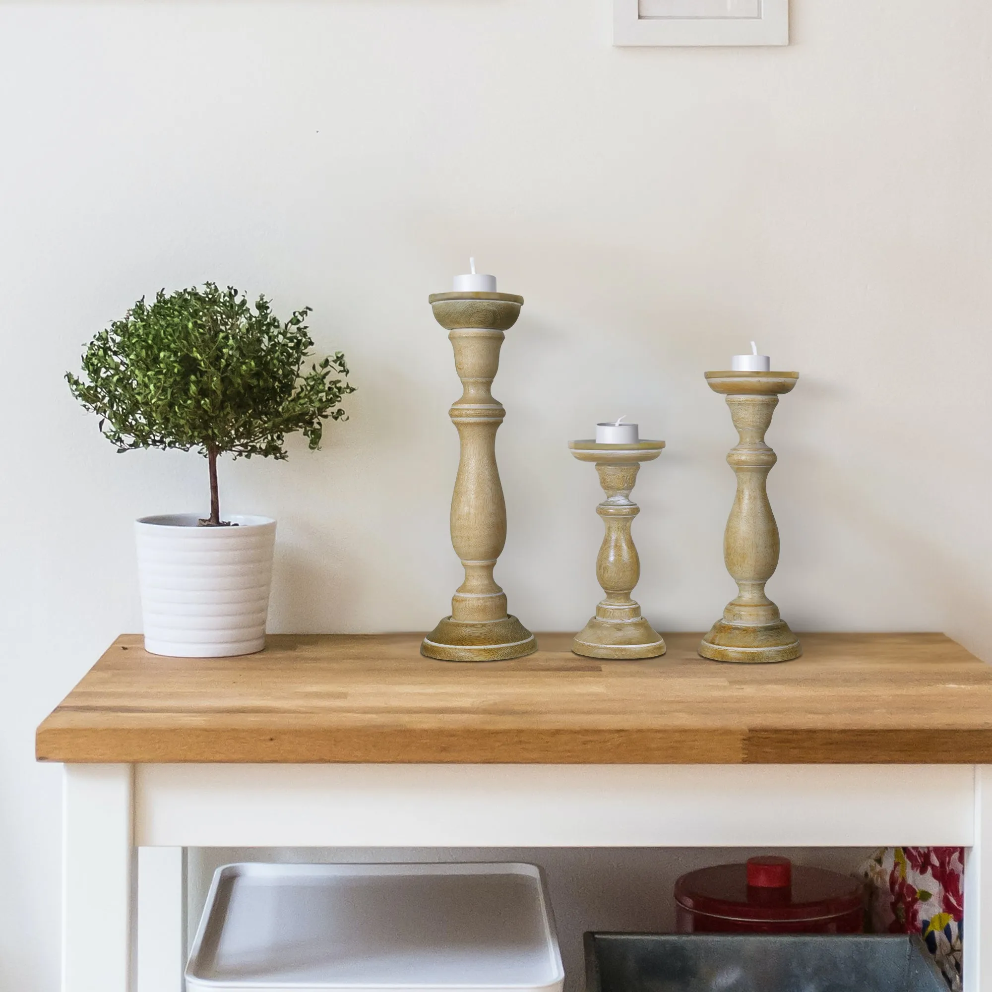 Tuli Pillar Candleholder Large Set - Whitewash
