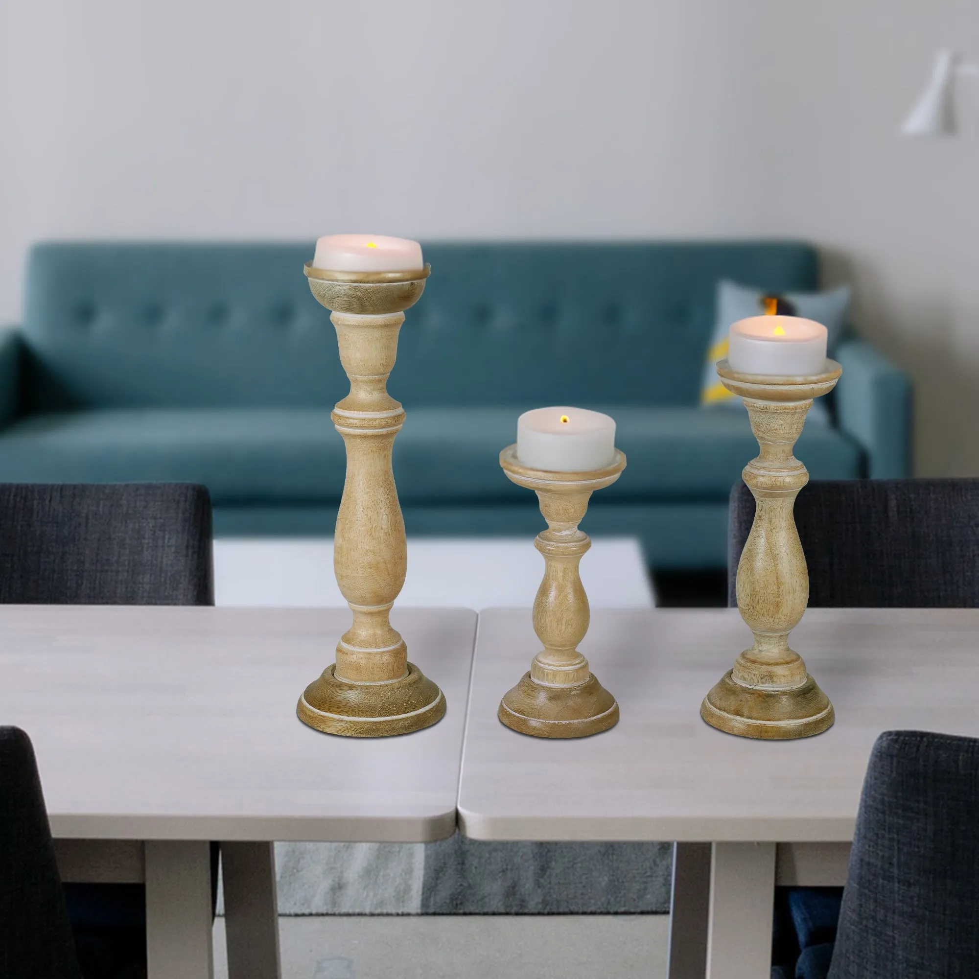 Tuli Pillar Candleholder Large Set - Whitewash