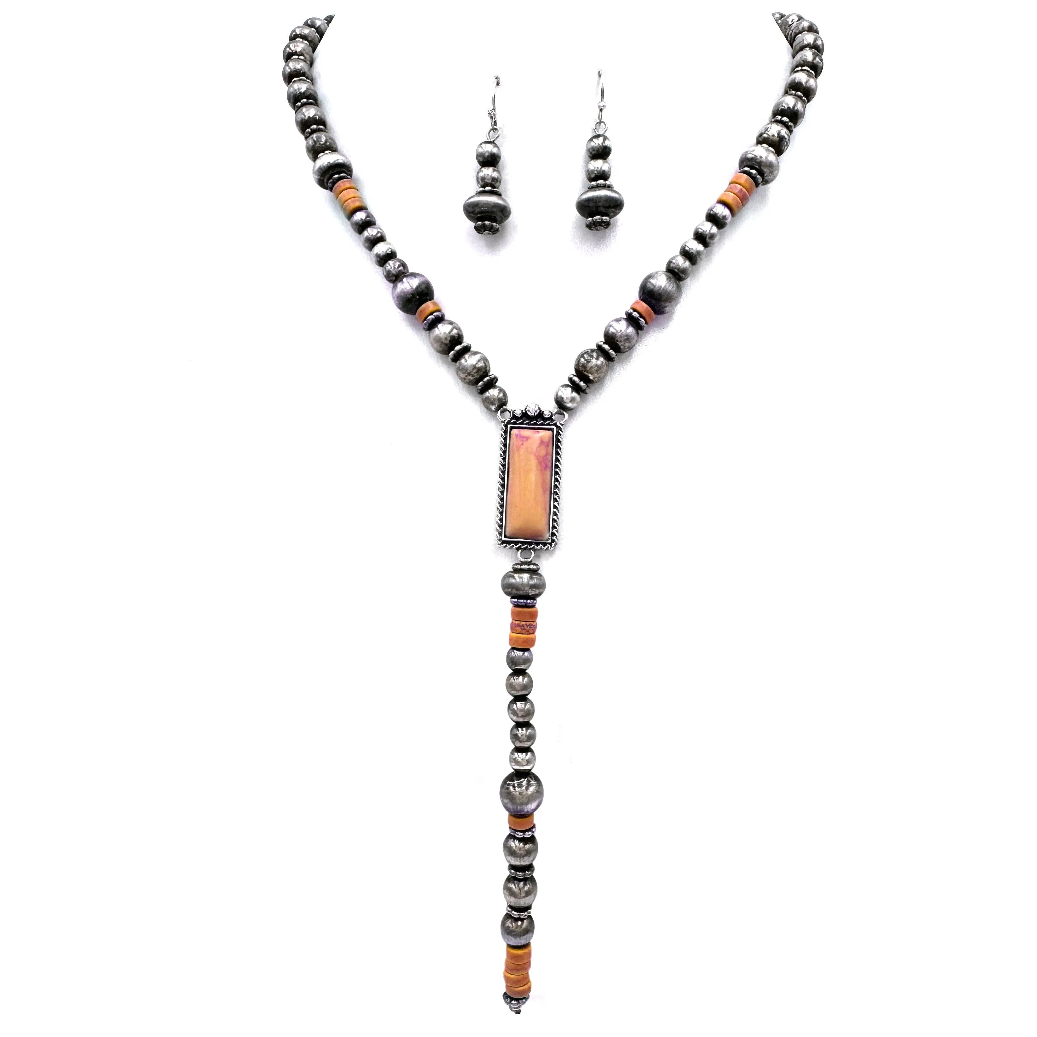 Turquoise Cute Navajo Style Tie Necklace Earrings Set: