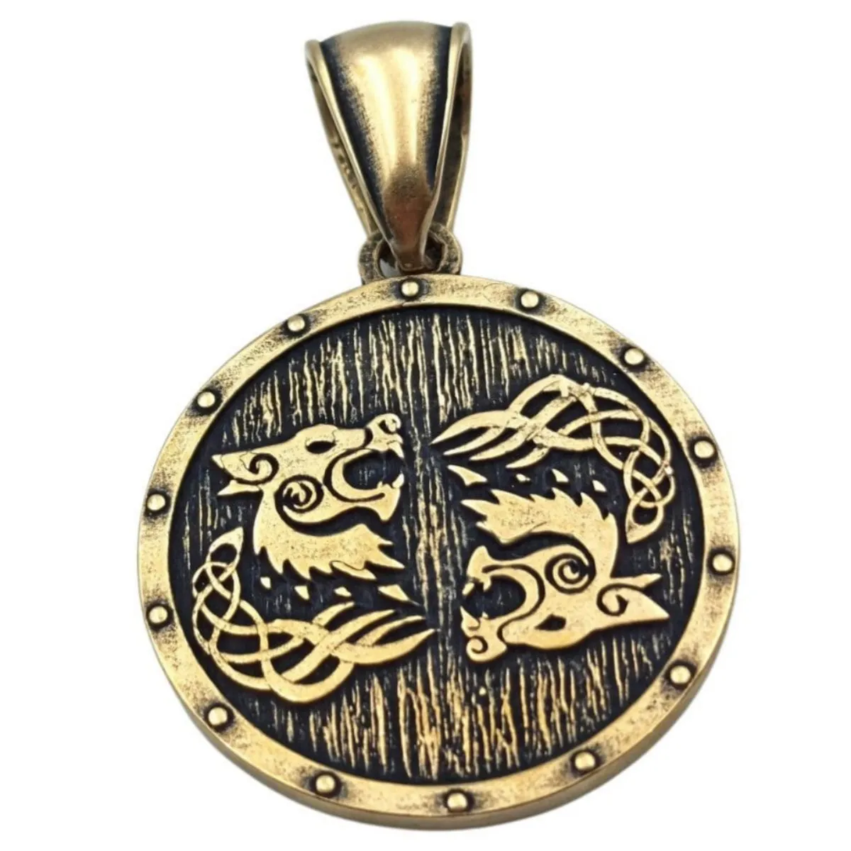 Tyr rune on Viking shield bronze pendant