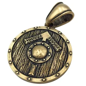 Tyr rune on Viking shield bronze pendant