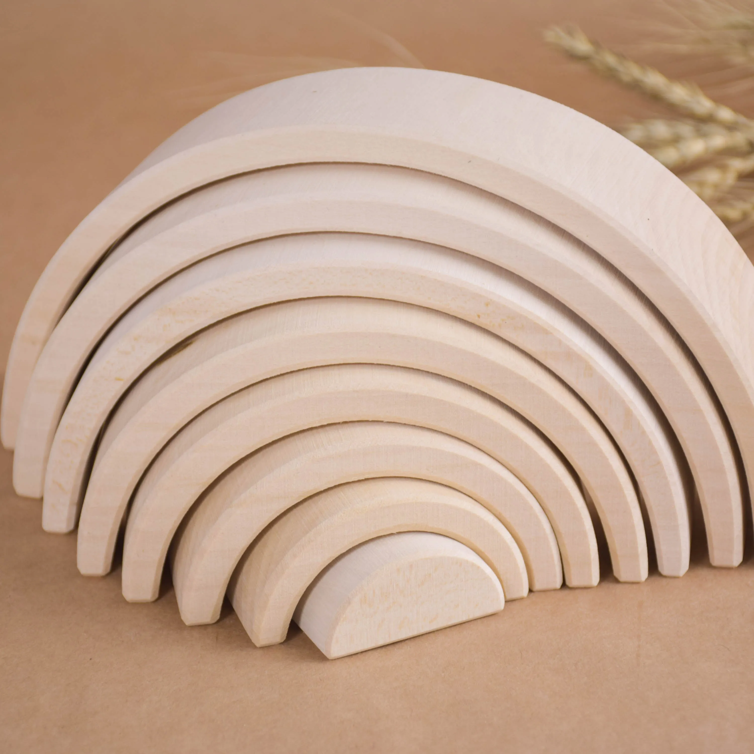Unfinished Wooden Waldorf Rainbow Stacker Toy Natural