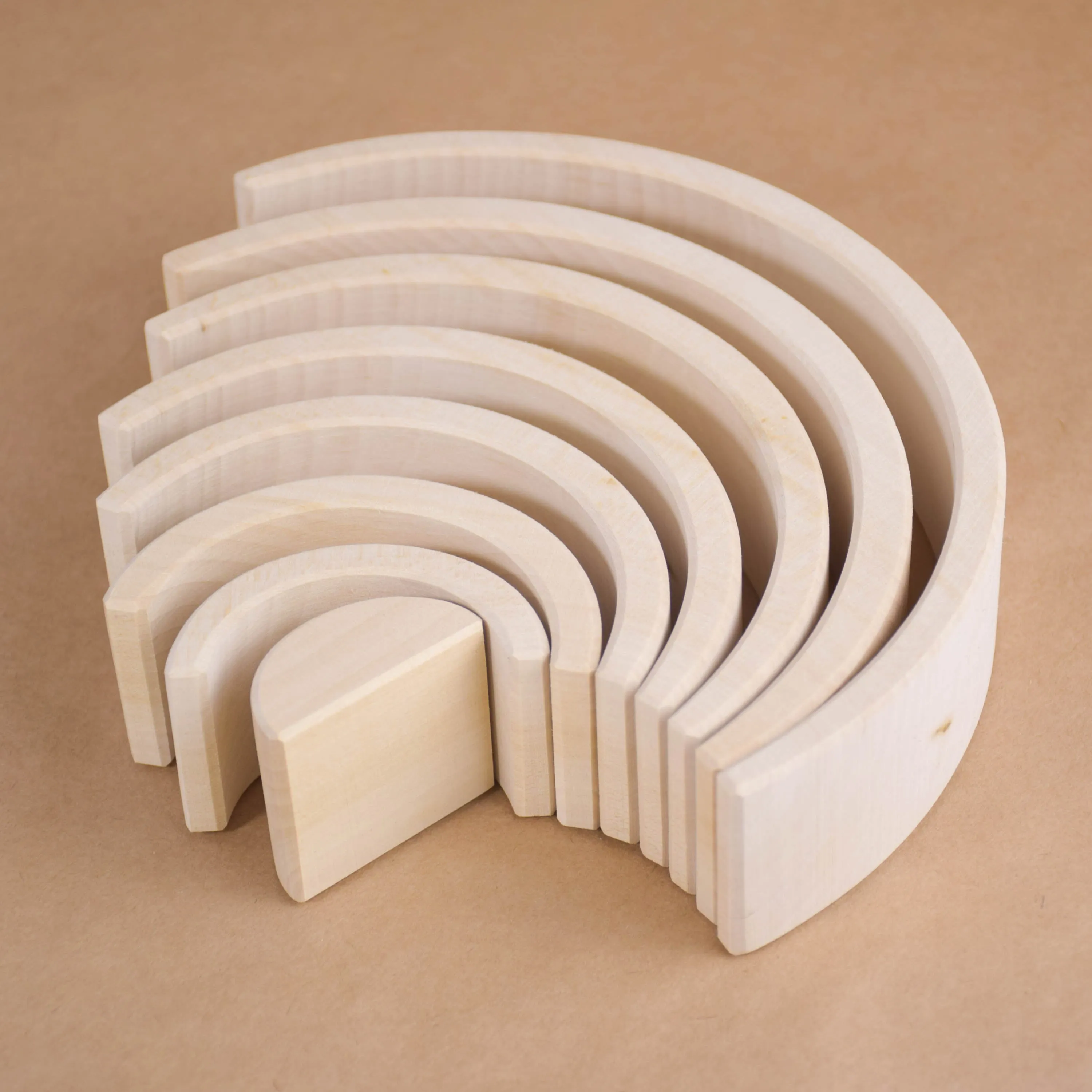 Unfinished Wooden Waldorf Rainbow Stacker Toy Natural