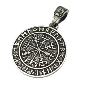 Vegvisir in Futhark circle silver pendant