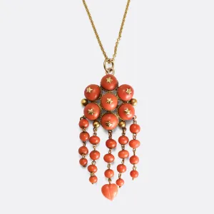 Victorian Coral & Gold Stars Pendant