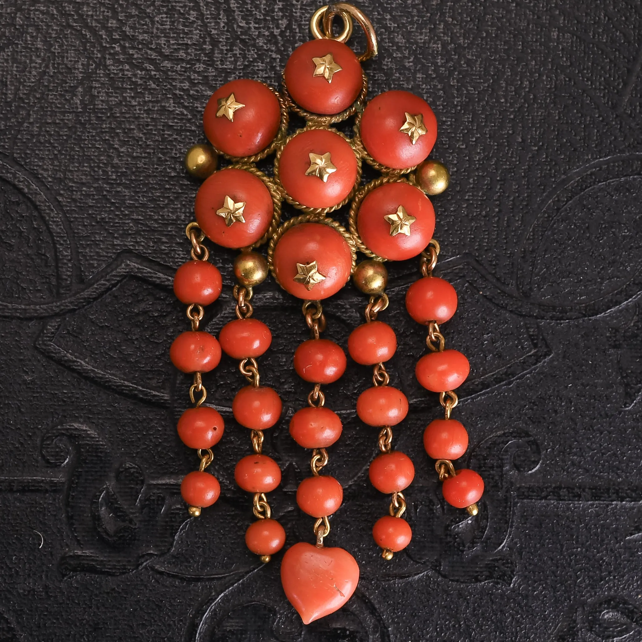Victorian Coral & Gold Stars Pendant