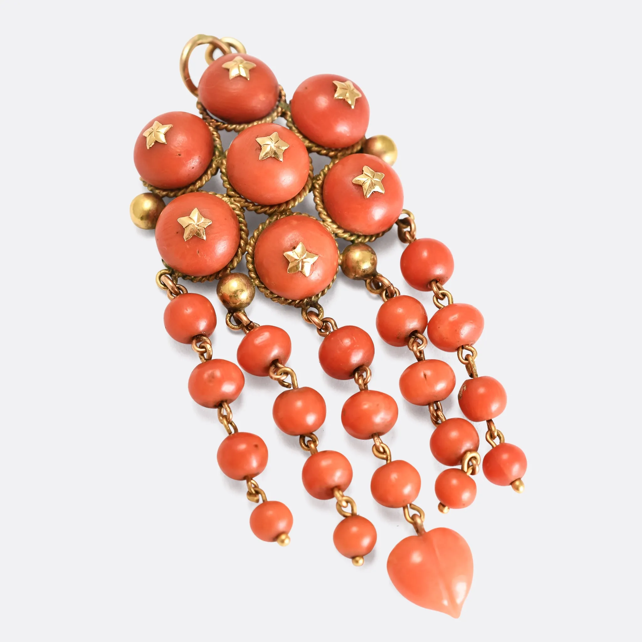 Victorian Coral & Gold Stars Pendant
