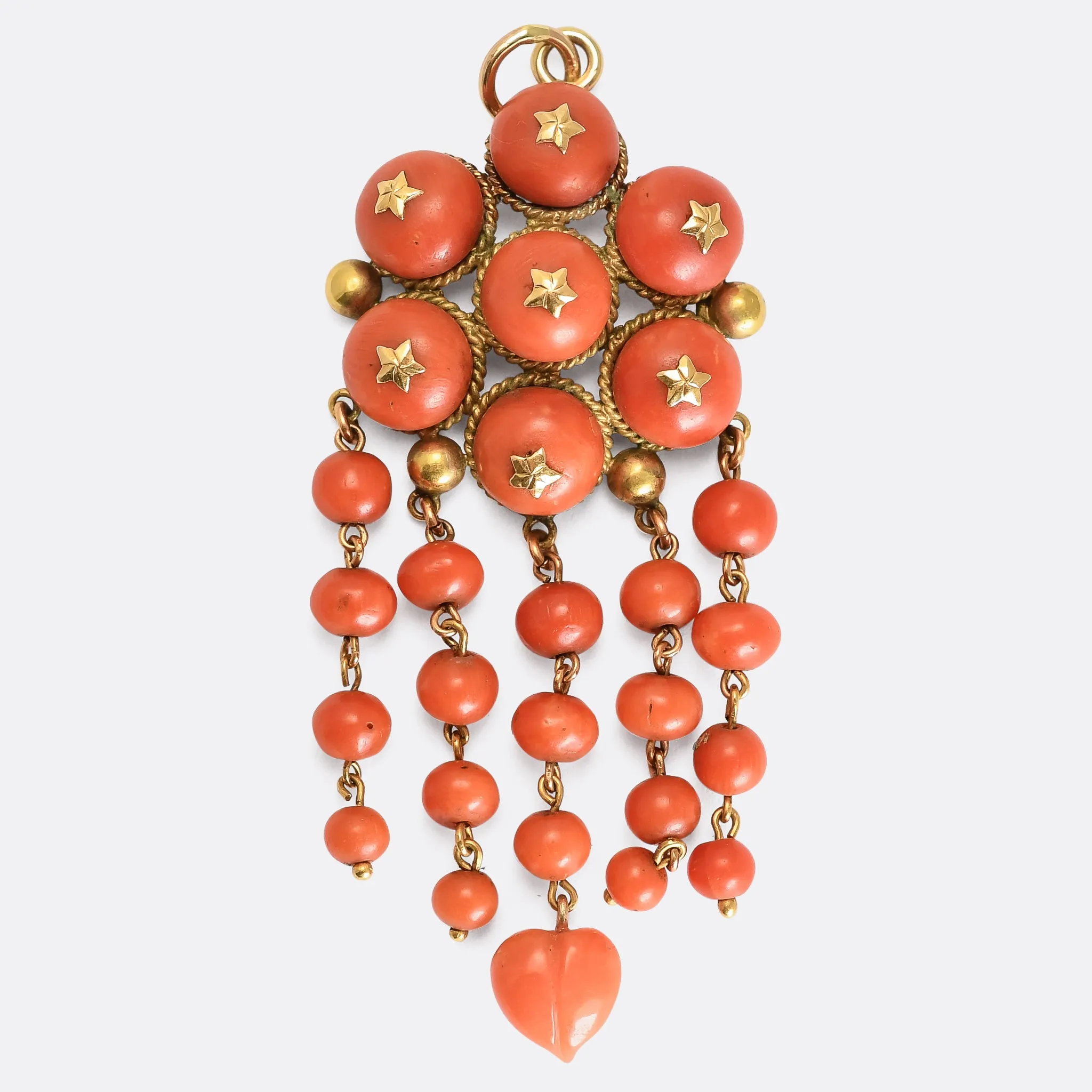 Victorian Coral & Gold Stars Pendant