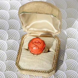Vintage Carved Rose Coral Ring, 14k