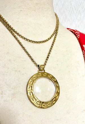 Vintage Givenchy golden chain necklace with round loupe top. Must have statement necklace. 0409274