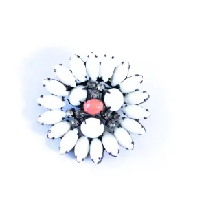 Vintage Milk Glass, Coral Glass, and Diamante  Brooch
