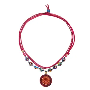 Wanderlust Murano Millefiori glass on leather with garnet and carnelian mosaic pendant (Murano)