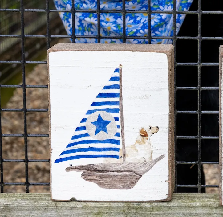 Watercolor Sailboat   Yellow Lab Decorative Wooden Block