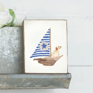 Watercolor Sailboat   Yellow Lab Decorative Wooden Block