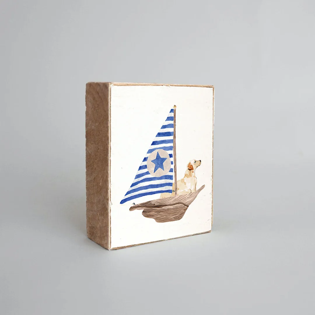 Watercolor Sailboat   Yellow Lab Decorative Wooden Block