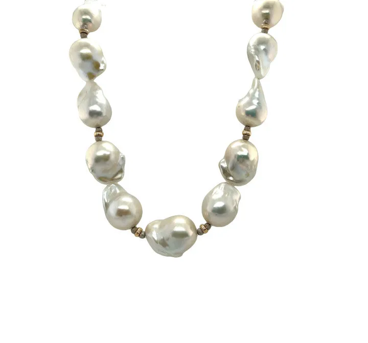 White Baroque Freshwater Pearl and White Gold Necklace