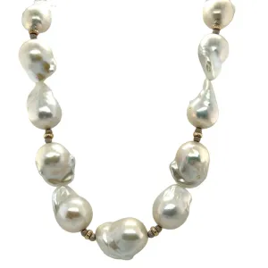 White Baroque Freshwater Pearl and White Gold Necklace