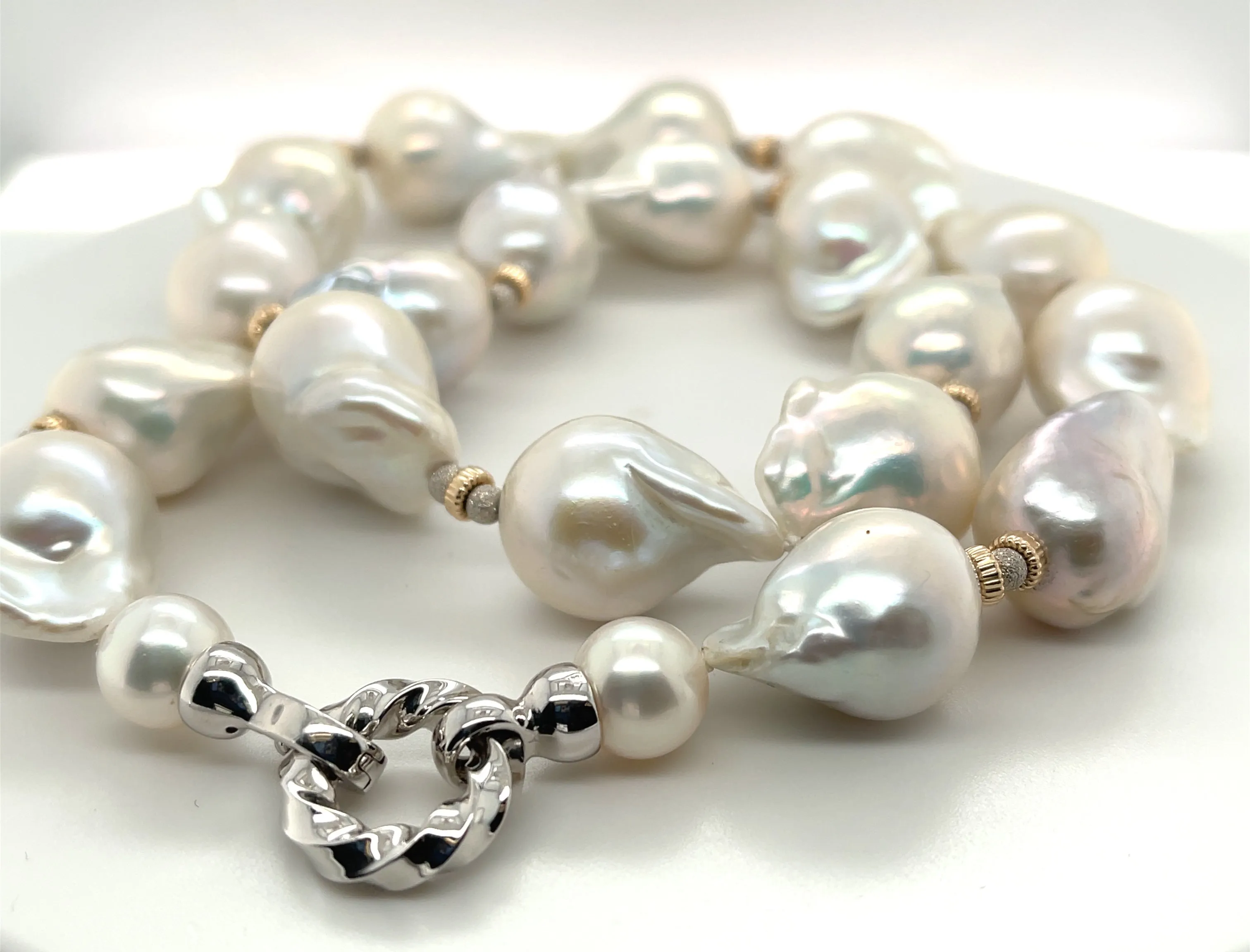 White Baroque Freshwater Pearl and White Gold Necklace