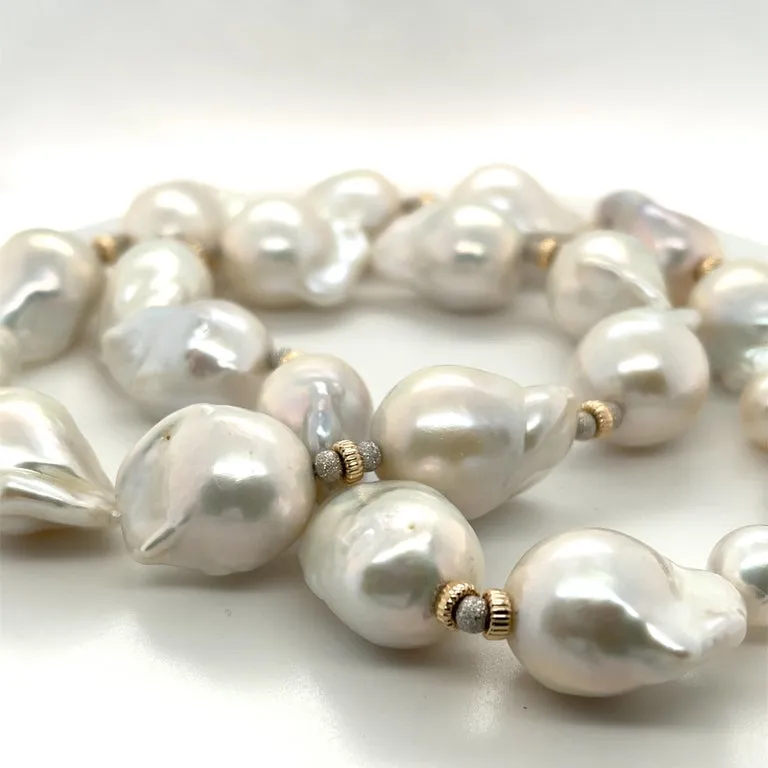 White Baroque Freshwater Pearl and White Gold Necklace