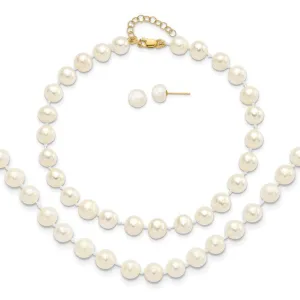 White Freshwater Pearl 14K Necklace Earrings Bracelet Set