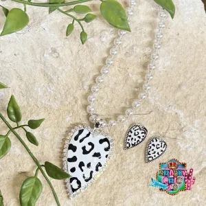 White Leopard Necklace and Earrings