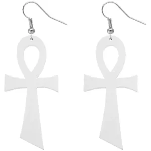 White Wooden Ankh Earrings