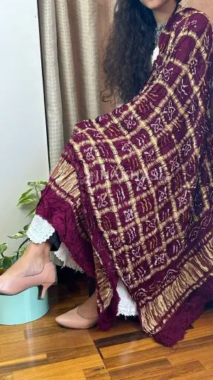 Wine Purple Banarasi Gharchola Gajji Silk Dupatta