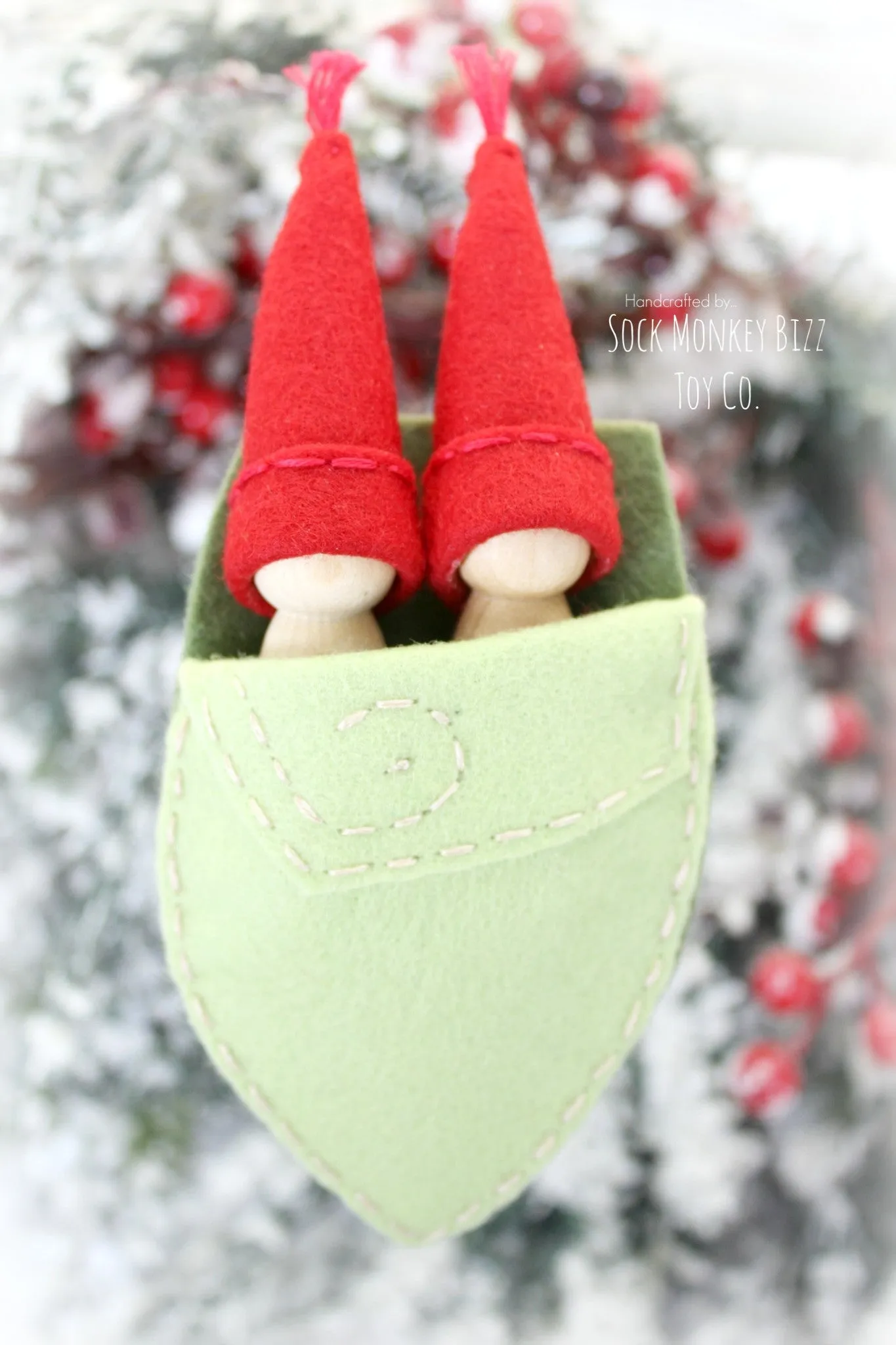 Winter Berry Wooden Peg Doll Sister Pixies