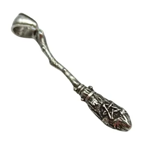 Witch broom silver plated pendant