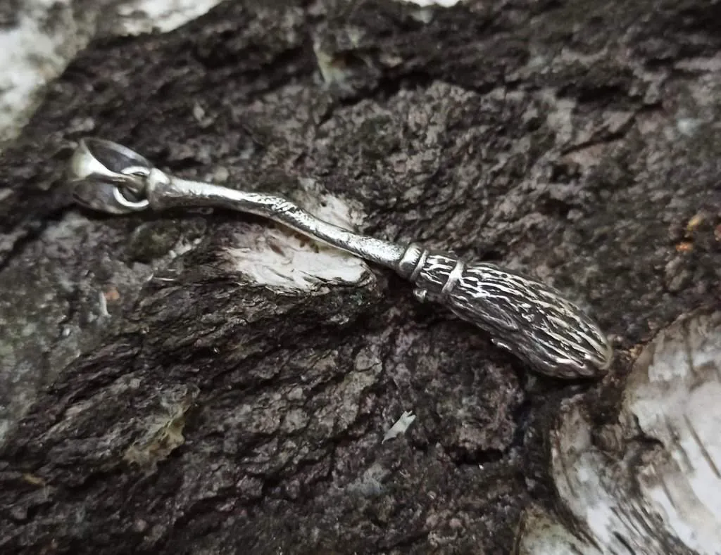 Witch broom silver plated pendant