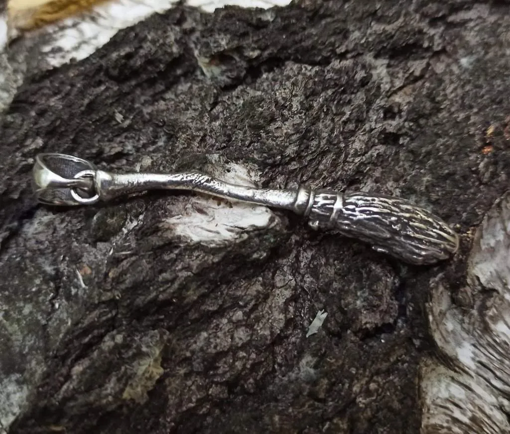 Witch broom silver plated pendant