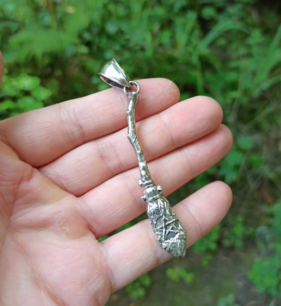 Witches broom silver pendant
