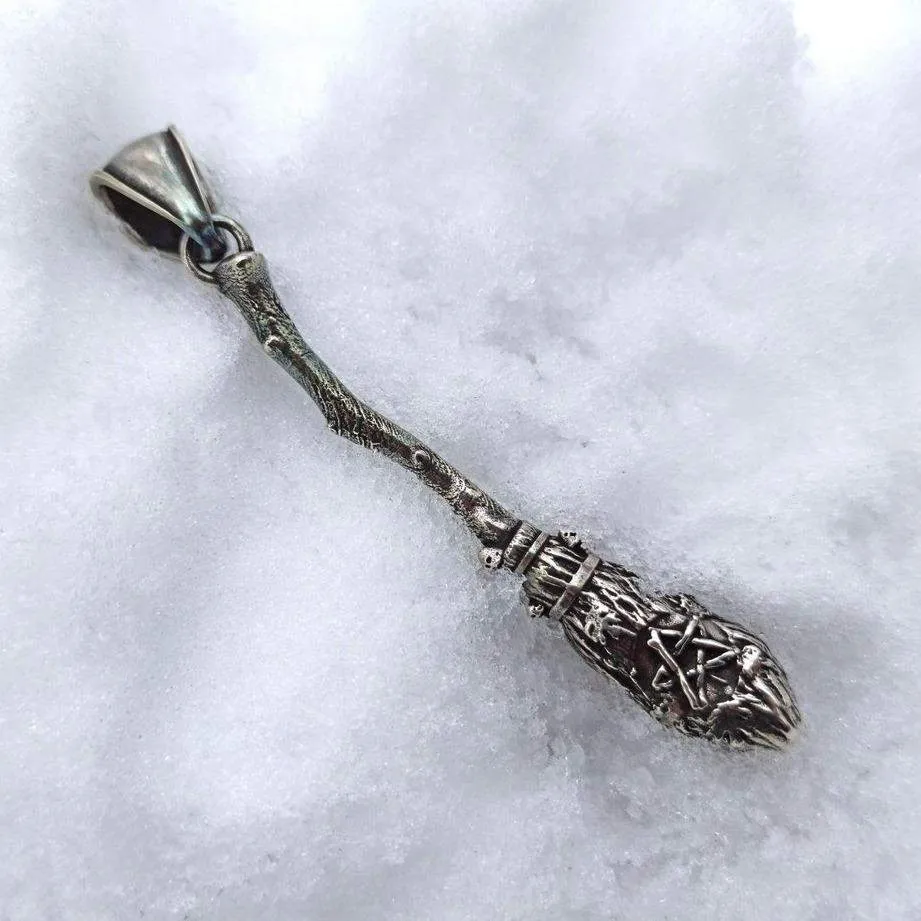 Witches broom silver pendant
