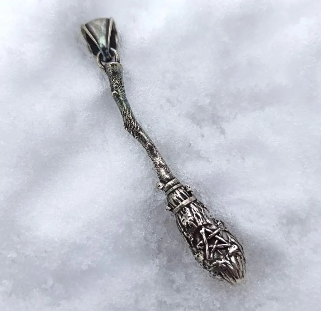 Witches broom silver pendant
