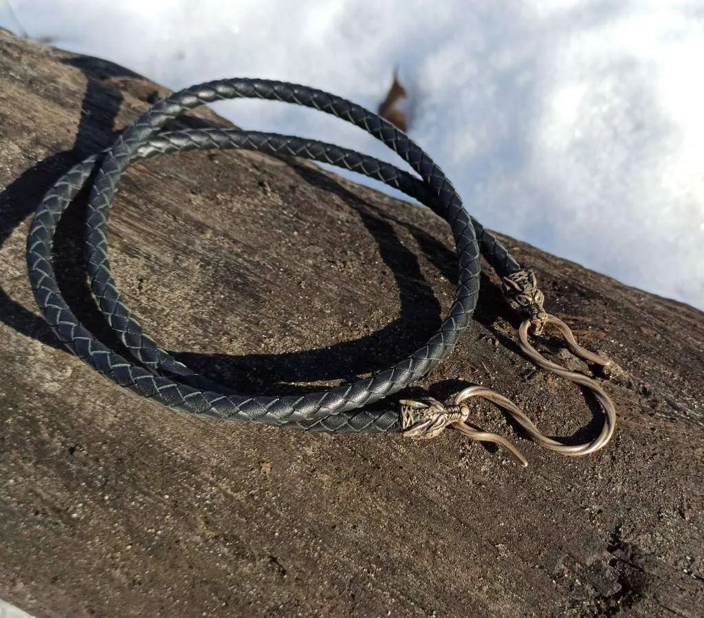 Wolf Geri and Freki leather necklace with Bronze clasps