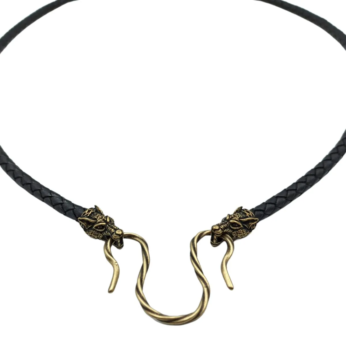 Wolf Geri and Freki leather necklace with Bronze clasps